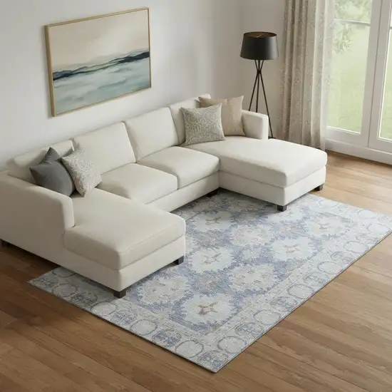 Blue And Brown Oriental Washable Area Rug With UV Protection Photo 2