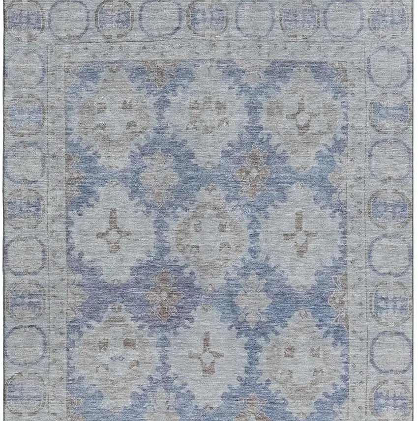 Blue And Brown Oriental Washable Area Rug With UV Protection Photo 3