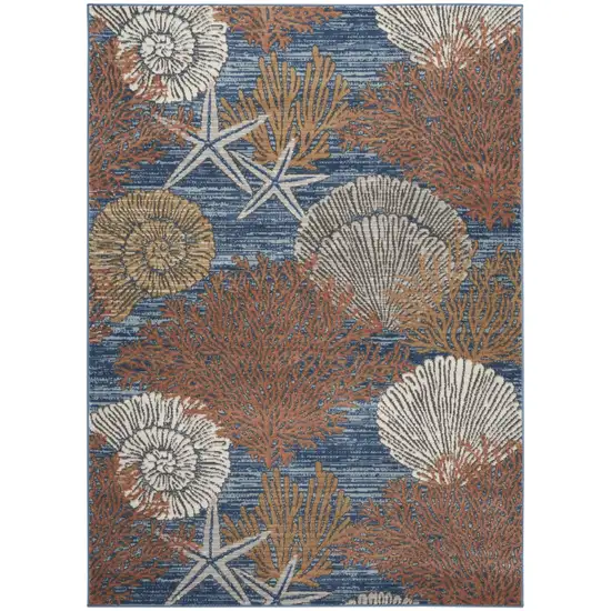 Blue And Brown Seashell and Coral Non Skid Area Rug Photo 2