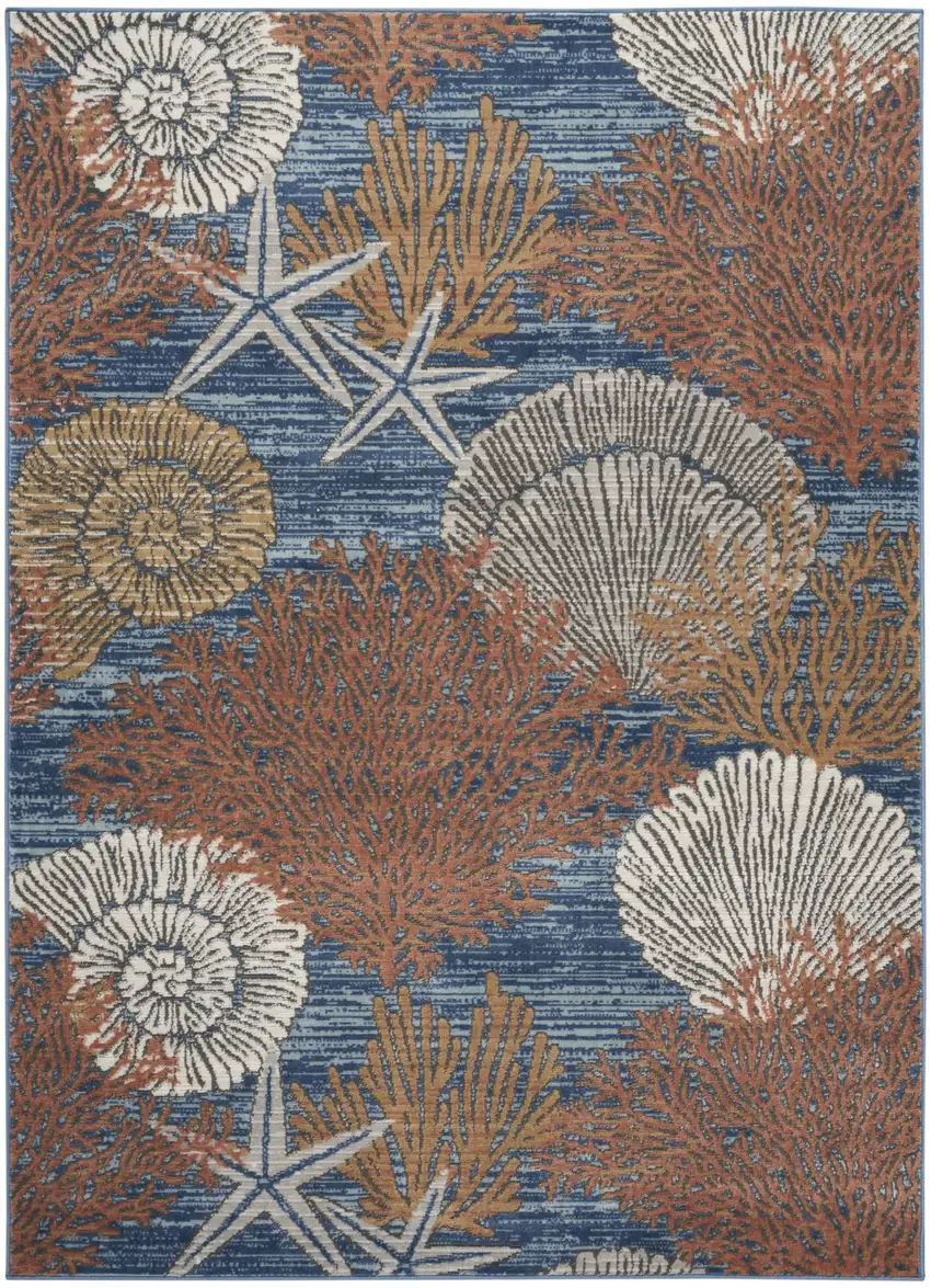 Blue And Brown Seashell and Coral Non Skid Area Rug Photo 2