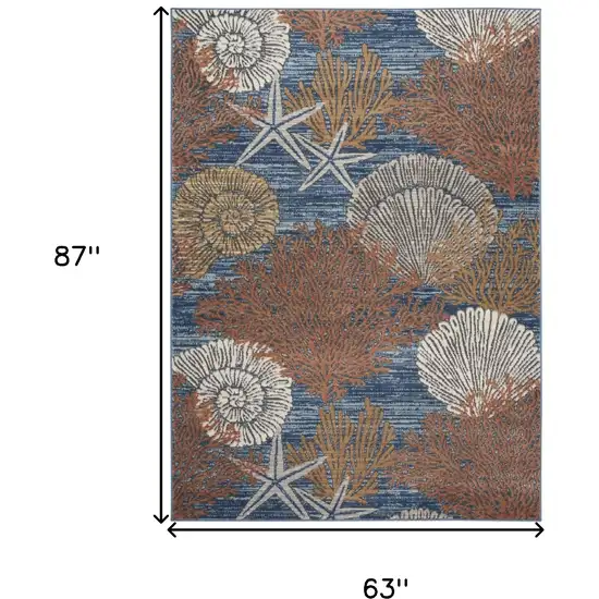 Blue And Brown Seashell and Coral Non Skid Area Rug Photo 3