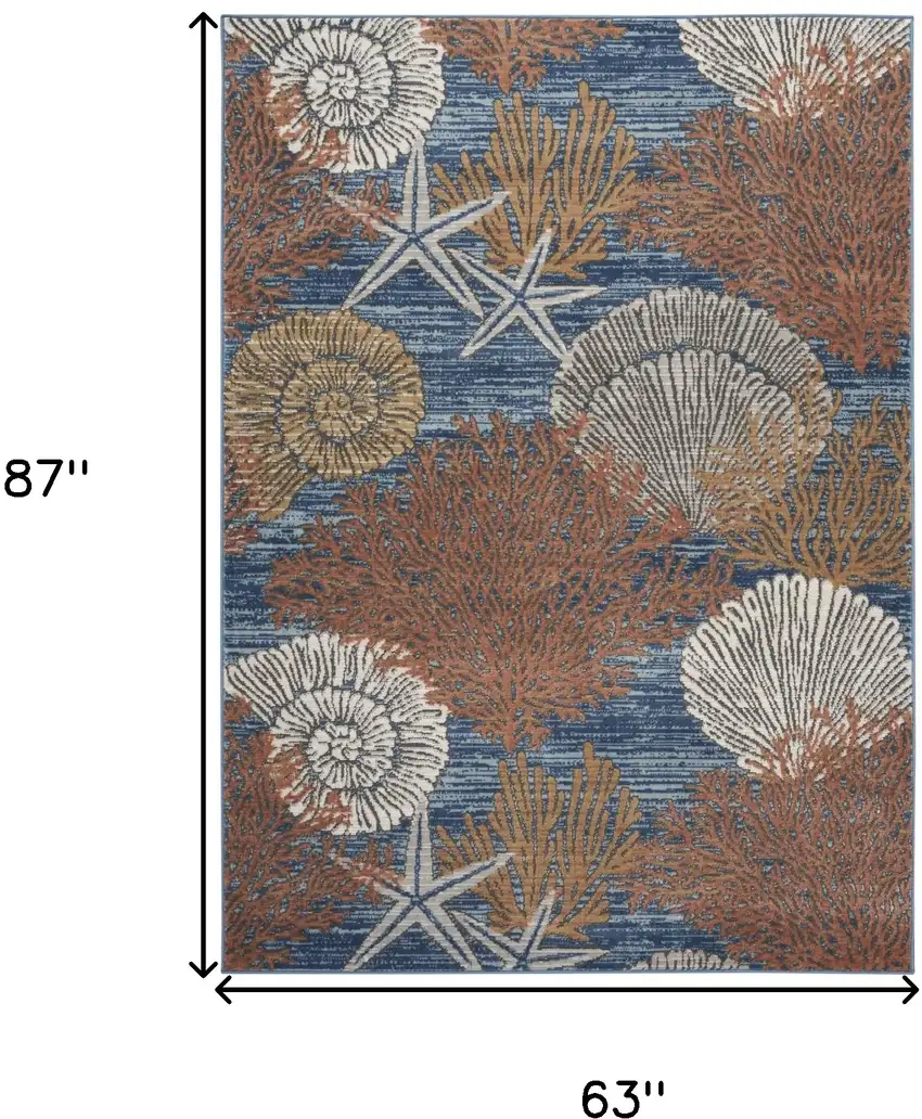 Blue And Brown Seashell and Coral Non Skid Area Rug Photo 3