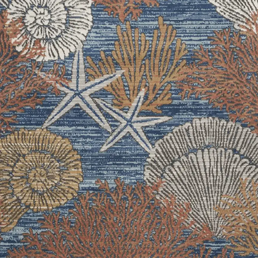 Blue And Brown Seashell and Coral Non Skid Area Rug Photo 5