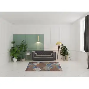 Photo of Blue And Brown Seashell and Coral Non Skid Area Rug