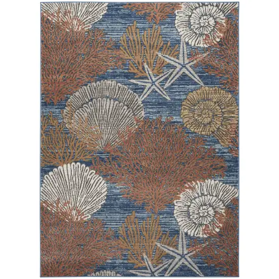 Blue And Brown Seashell and Coral Non Skid Area Rug Photo 6