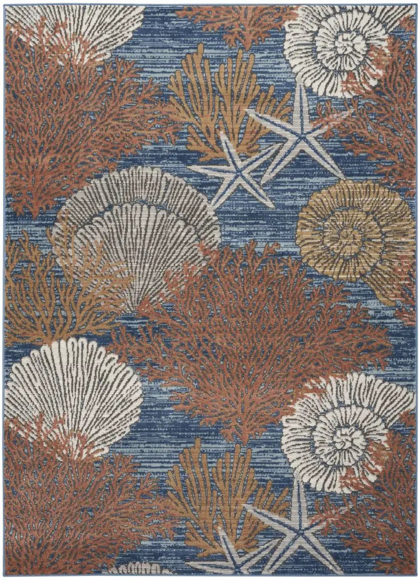 Blue And Brown Seashell and Coral Non Skid Area Rug Photo 6