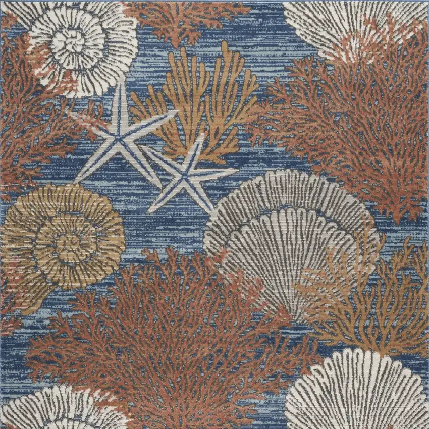 Blue And Brown Seashell and Coral Non Skid Area Rug Photo 5