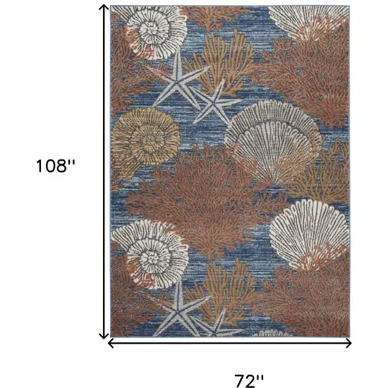 Blue And Brown Seashell and Coral Non Skid Area Rug Photo 3