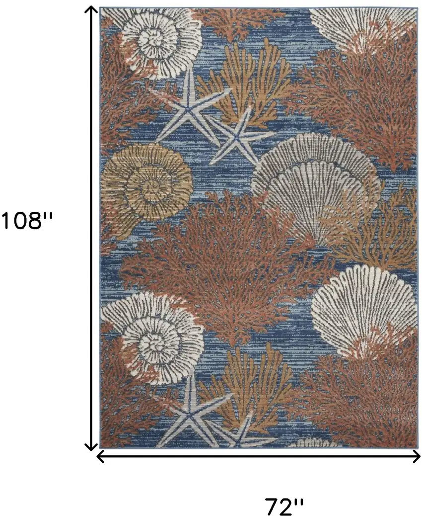 Blue And Brown Seashell and Coral Non Skid Area Rug Photo 3