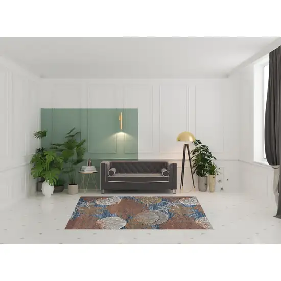 Blue And Brown Seashell and Coral Non Skid Area Rug Photo 1