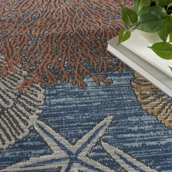 Blue And Brown Seashell and Coral Non Skid Area Rug Photo 9