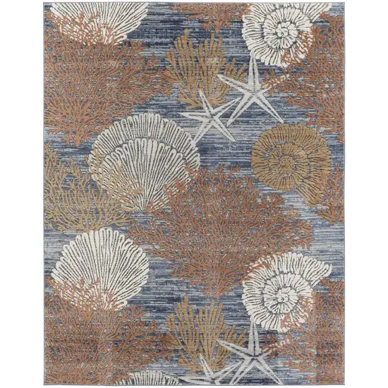 Blue And Brown Seashell and Coral Non Skid Area Rug Photo 2