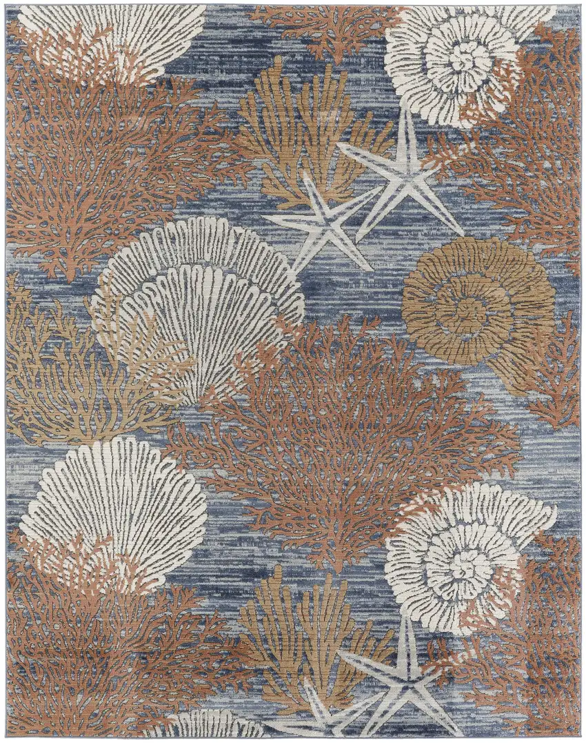 Blue And Brown Seashell and Coral Non Skid Area Rug Photo 2