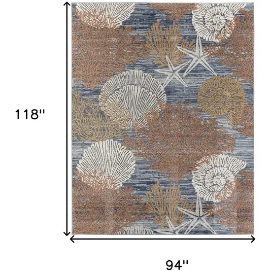 Blue And Brown Seashell and Coral Non Skid Area Rug Photo 3