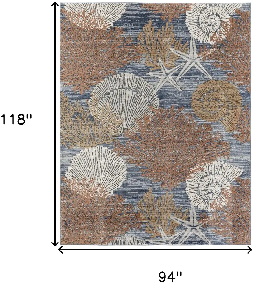 Blue And Brown Seashell and Coral Non Skid Area Rug Photo 3