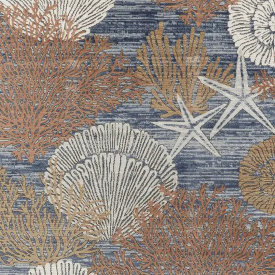 Blue And Brown Seashell and Coral Non Skid Area Rug Photo 5
