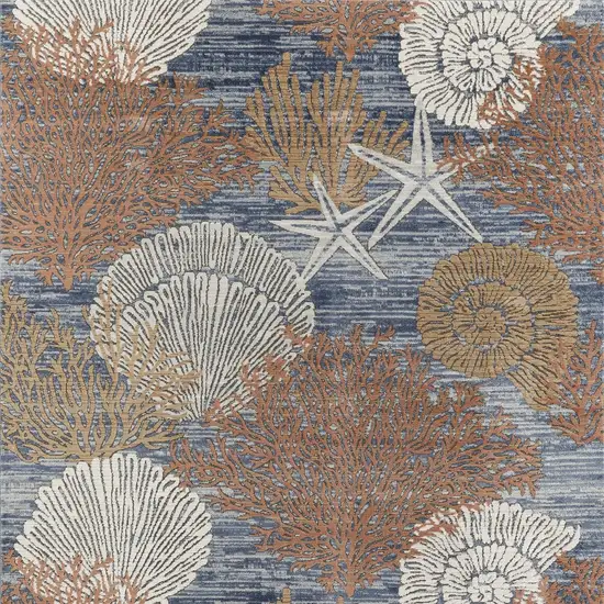 Blue And Brown Seashell and Coral Non Skid Area Rug Photo 6