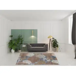 Photo of Blue And Brown Seashell and Coral Non Skid Area Rug