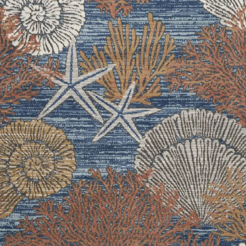 Blue And Brown Seashell and Coral Non Skid Area Rug Photo 6