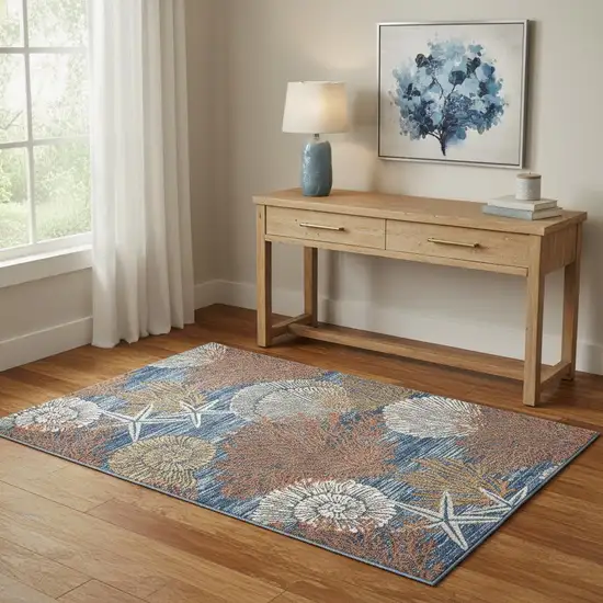 Blue And Brown Seashell and Coral Non Skid Area Rug Photo 1