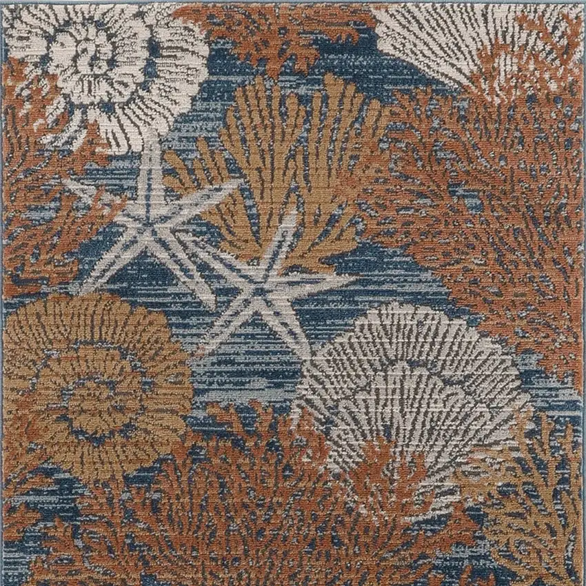 Blue And Brown Seashell and Coral Non Skid Area Rug Photo 6