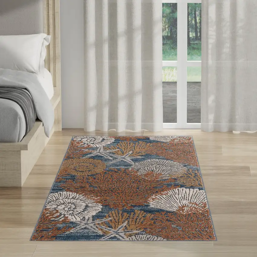 Blue And Brown Seashell and Coral Non Skid Area Rug Photo 3