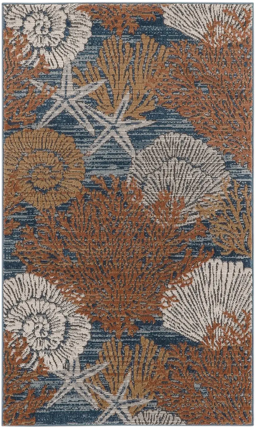 Blue And Brown Seashell and Coral Non Skid Area Rug Photo 4