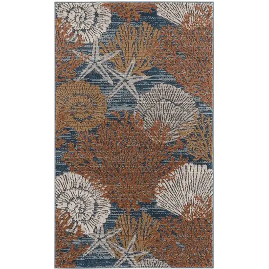Blue And Brown Seashell and Coral Non Skid Area Rug Photo 4