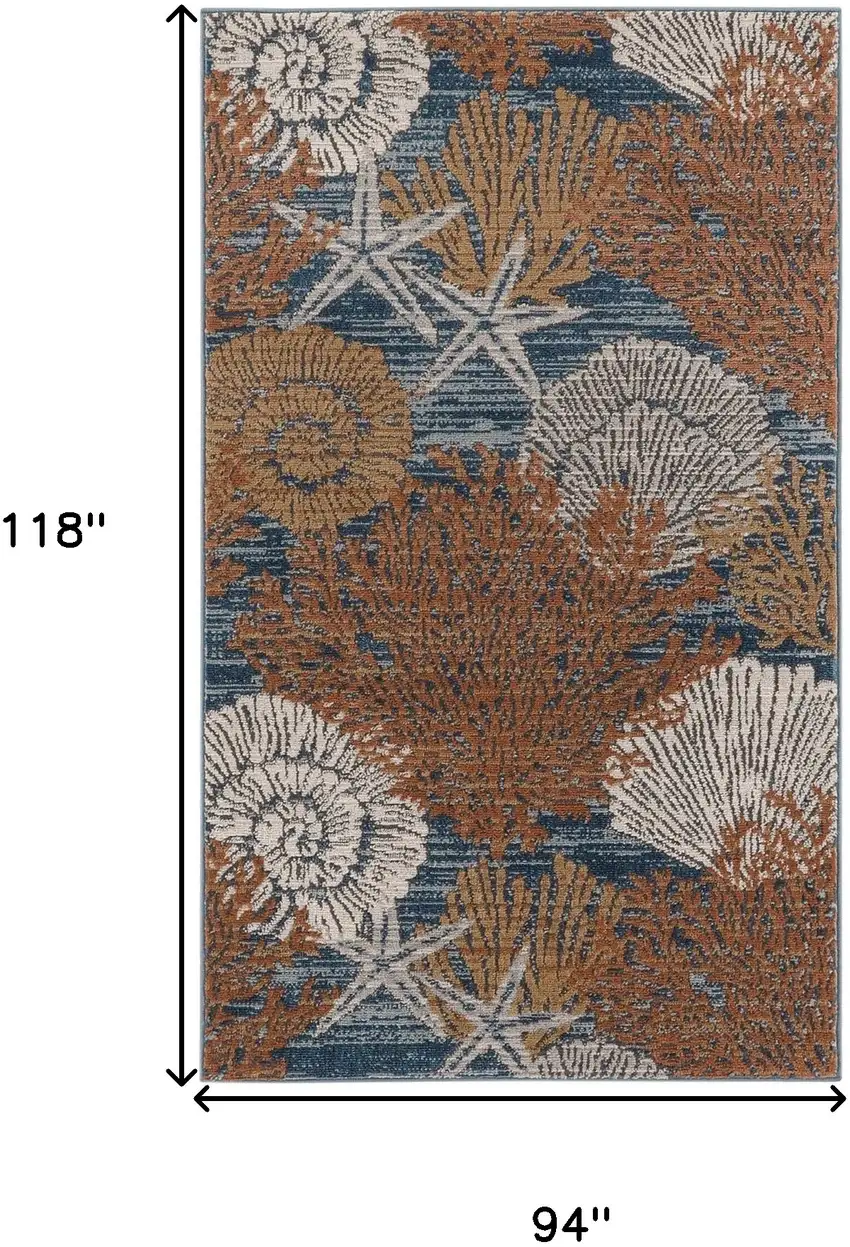 Blue And Brown Seashell and Coral Non Skid Area Rug Photo 3