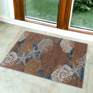 Photo of Blue And Brown Seashell and Coral Non Skid Area Rug