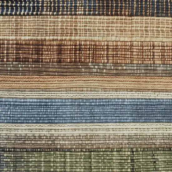 Blue And Brown Striped Washable Indoor Outdoor Area Rug Photo 3