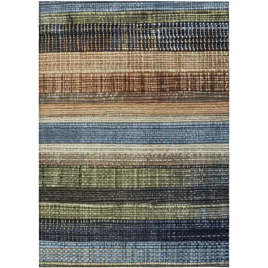 Blue And Brown Striped Washable Indoor Outdoor Area Rug Photo 8