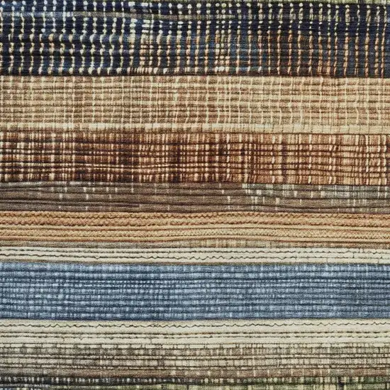 Blue And Brown Striped Washable Indoor Outdoor Area Rug Photo 3