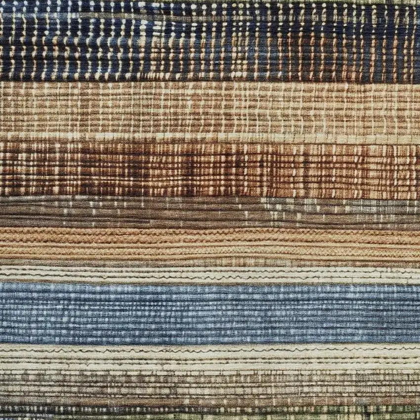 Blue And Brown Striped Washable Indoor Outdoor Area Rug Photo 3