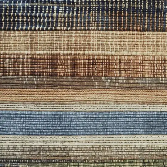 Blue And Brown Striped Washable Indoor Outdoor Area Rug Photo 3