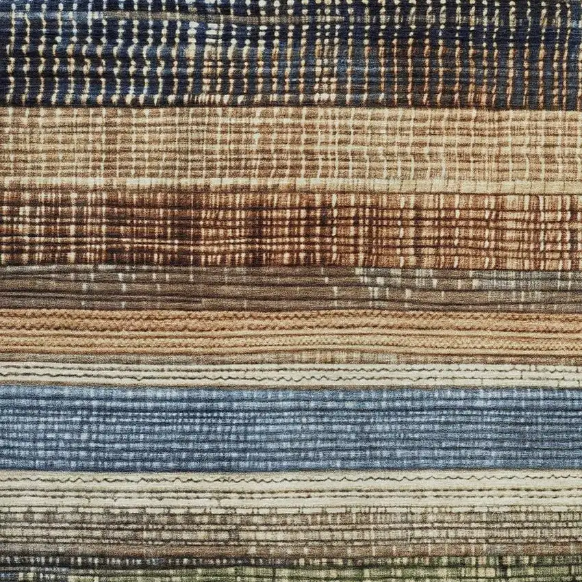 Blue And Brown Striped Washable Indoor Outdoor Area Rug Photo 3