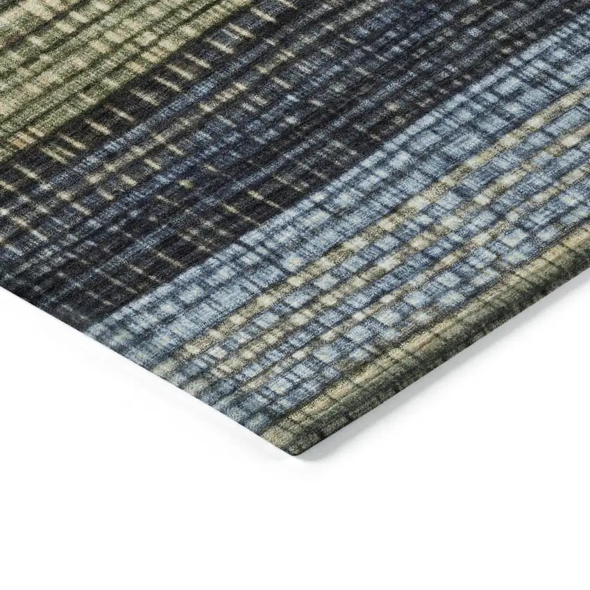Blue And Brown Striped Washable Indoor Outdoor Area Rug Photo 9