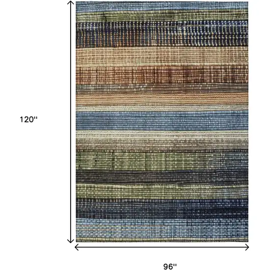Blue And Brown Striped Washable Indoor Outdoor Area Rug Photo 9