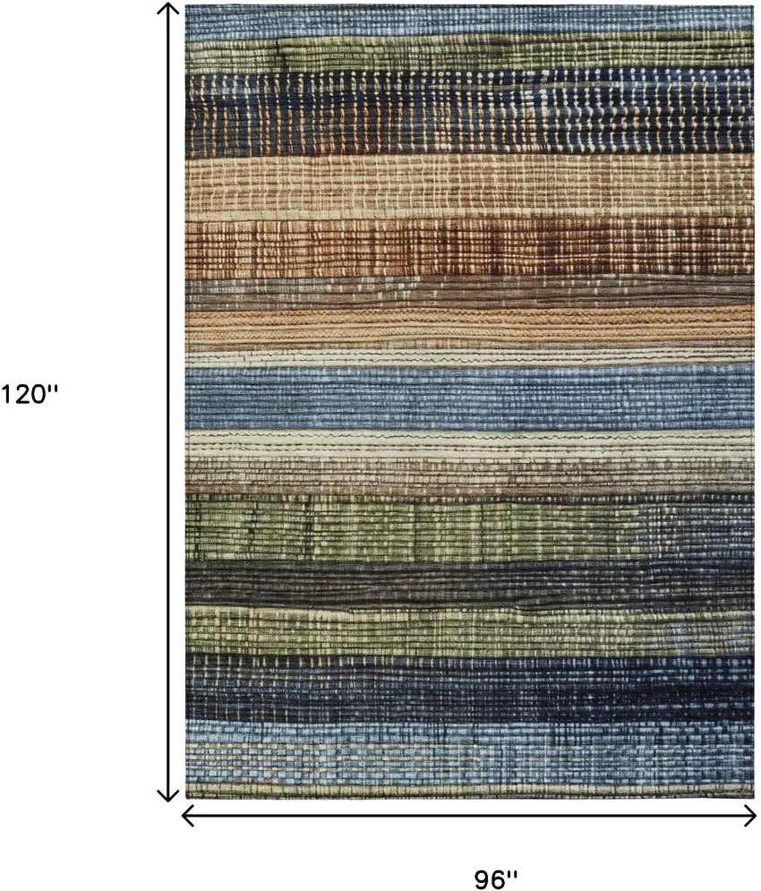 Blue And Brown Striped Washable Indoor Outdoor Area Rug Photo 9