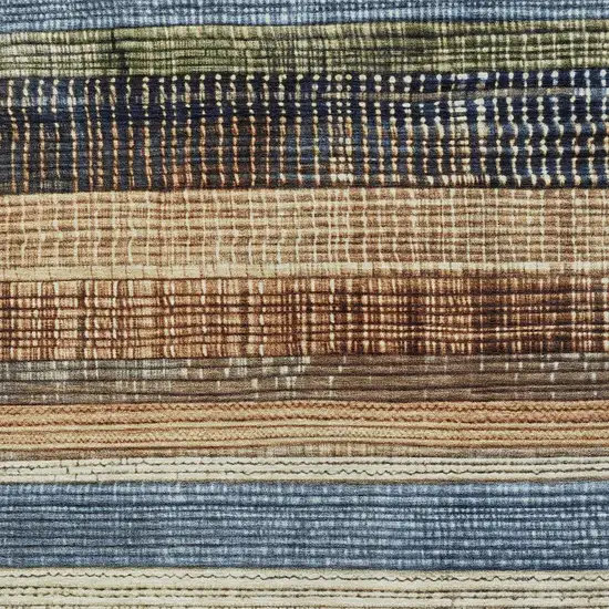 Blue And Brown Striped Washable Indoor Outdoor Area Rug Photo 6