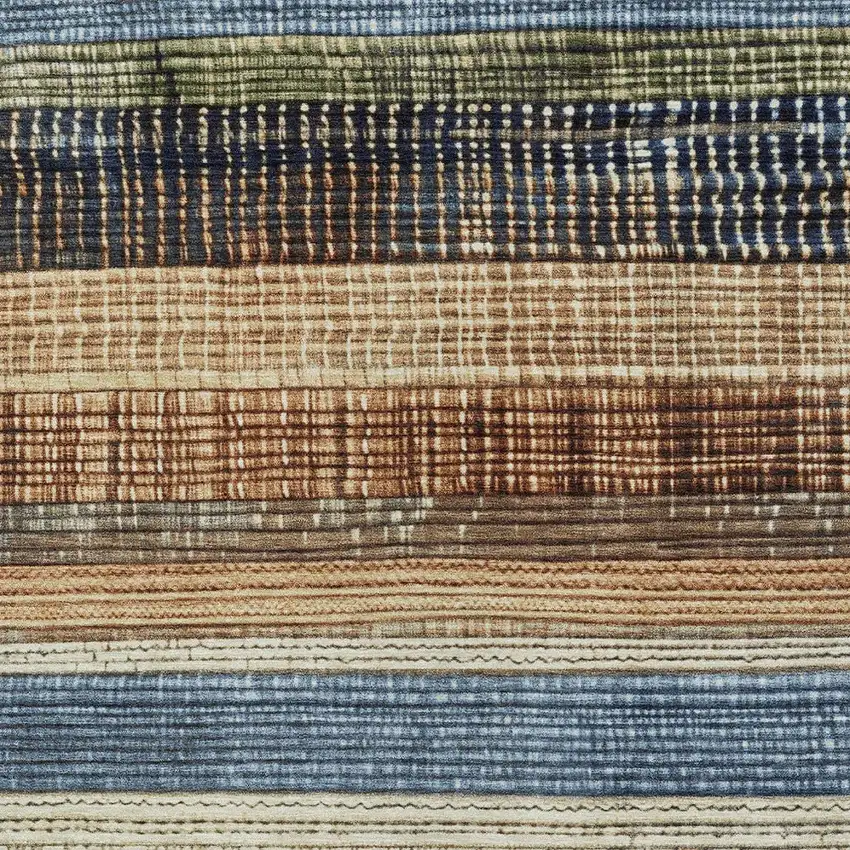 Blue And Brown Striped Washable Indoor Outdoor Area Rug Photo 6