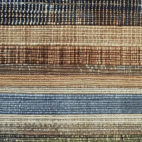 Blue And Brown Striped Washable Indoor Outdoor Area Rug Photo 3