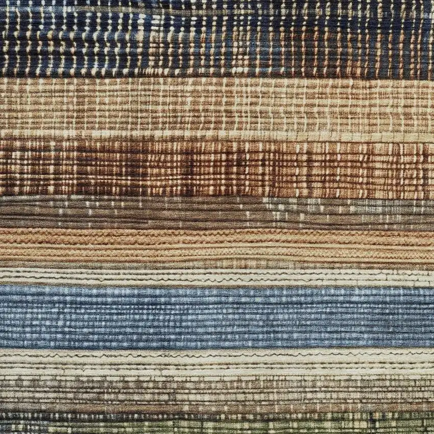 Blue And Brown Striped Washable Indoor Outdoor Area Rug Photo 3