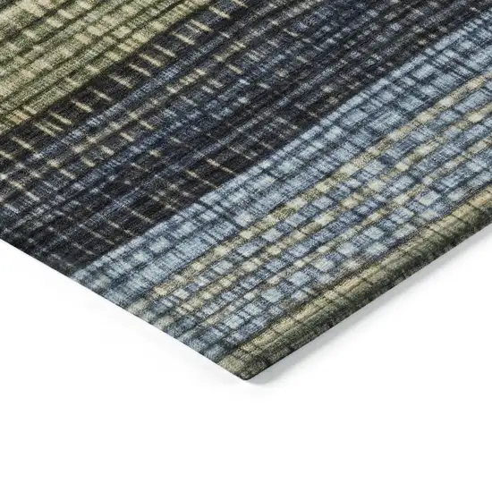Blue And Brown Striped Washable Indoor Outdoor Area Rug Photo 9