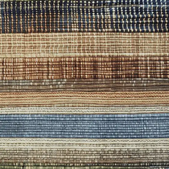 Blue And Brown Striped Washable Indoor Outdoor Area Rug Photo 6