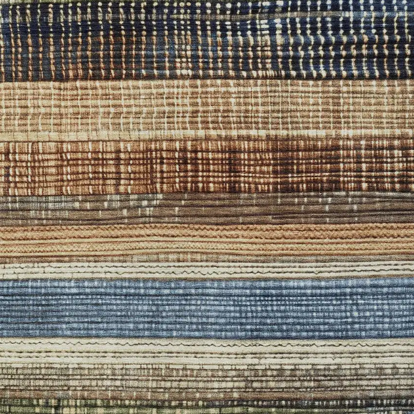 Blue And Brown Striped Washable Indoor Outdoor Area Rug Photo 6