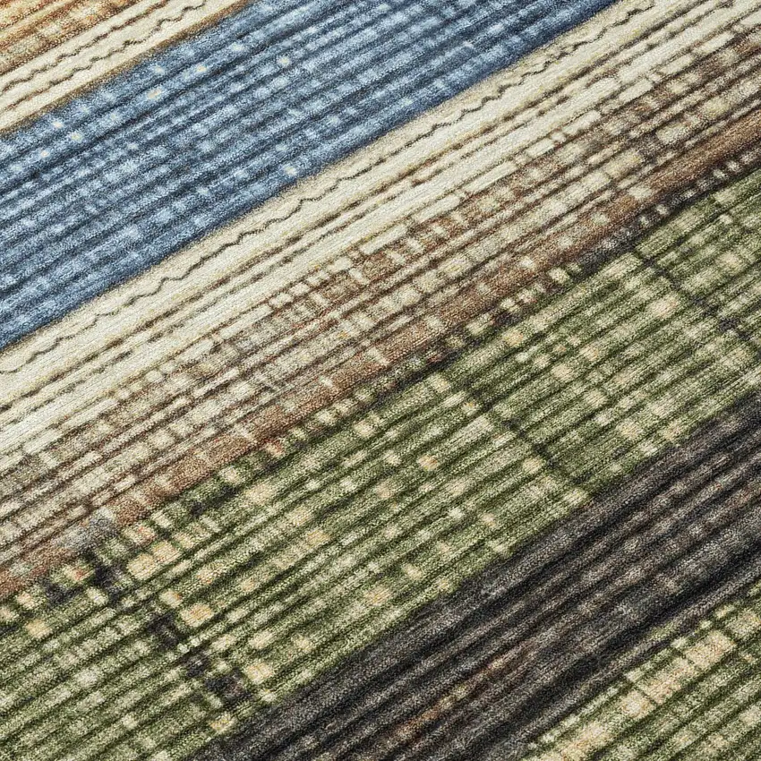 Blue And Brown Striped Washable Indoor Outdoor Area Rug Photo 8