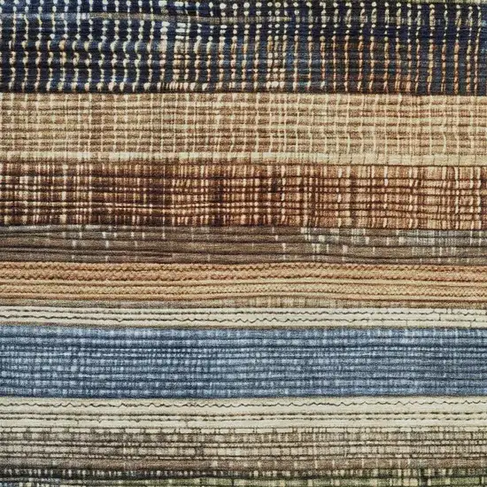 Blue And Brown Striped Washable Indoor Outdoor Area Rug Photo 3