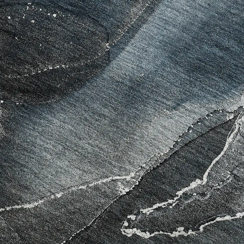 Blue And Charcoal Abstract Washable Area Rug With UV Protection Photo 5