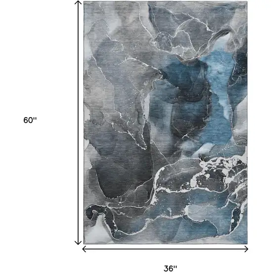 Blue And Charcoal Abstract Washable Area Rug With UV Protection Photo 3